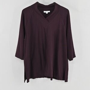 Pure Jill Affinity French Terry Top Womens Size LP Plum Pima Cotton V-Neck Tunic